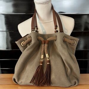 MICHAEL Michael Kors Beige and Brown Canvas Shoulder Bag | Very Good Condition